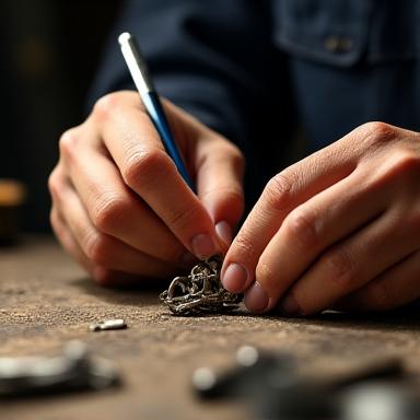 ジュエリーを研磨する職人の手